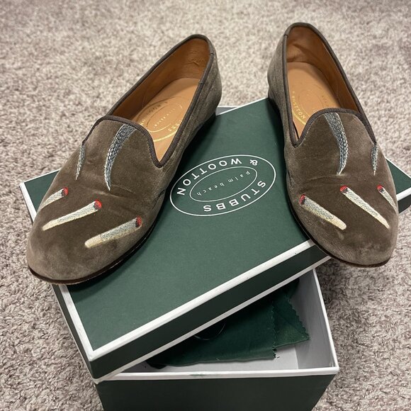 Stubb's & Wooton Women's Size 8 Velvet Smoking Loafer - Picture 3 of 5
